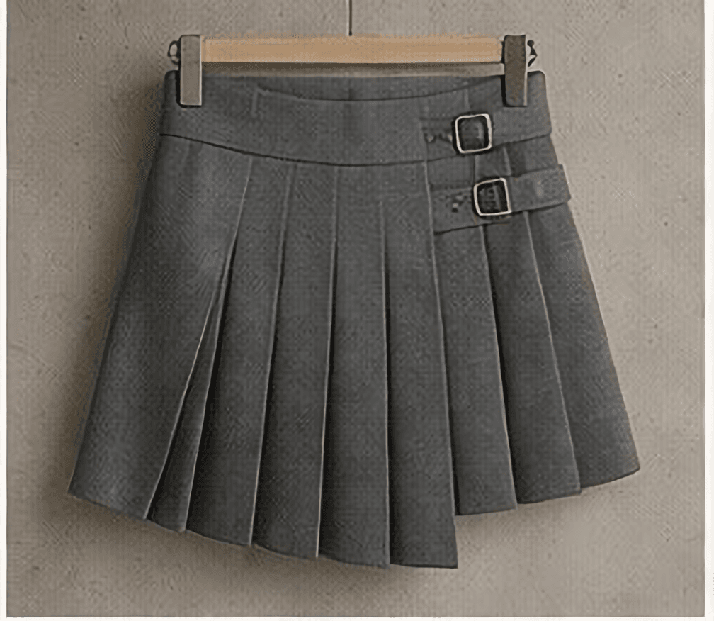 バックルプリーツミニスカート（グレー）