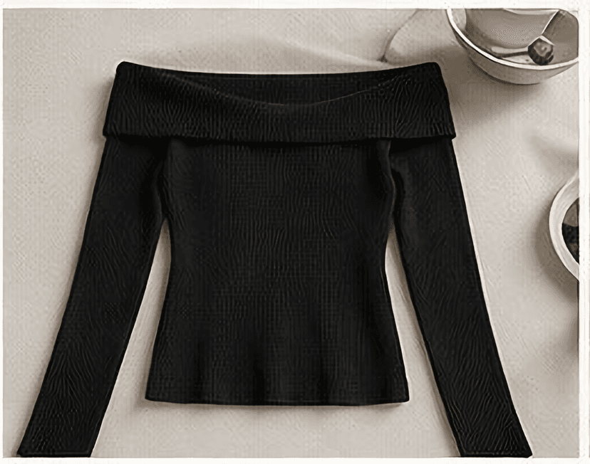 オフショルダーリブニット（ブラック）