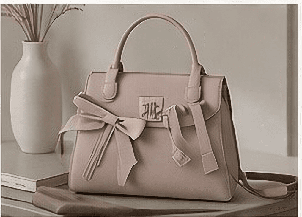 リボンハンドバッグ（ピンクベージュ）