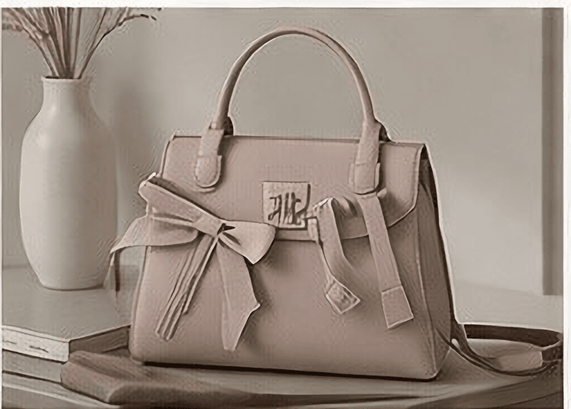 リボンハンドバッグ（ピンクベージュ）