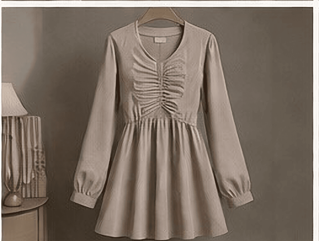 ギャザーワンピース（ベージュ）